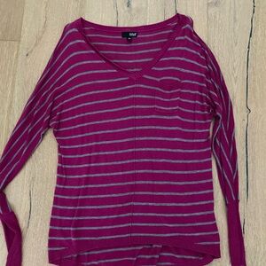a.n.a Purple and Gray Long Sleeve V-Neck Sweater